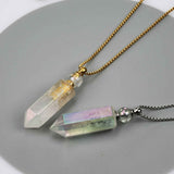 27" Angel Aura Quartz Hexagon Point Perfume Bottle Necklace, Titanium AB Color, Natural White Crystal Stone Bottle Necklaces WX2089