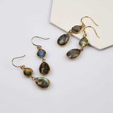 Double Teardrop Gold Plated Natrual Labradorite Faceted Dangle Earrings Briolette Crystal Gemstone Earrings G2087