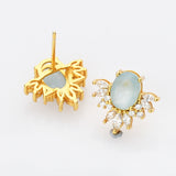 Gold Plated Rose Quartz Stud Earrings Zircon Studs, S925 Sterling Silver Earring, Healing Crystal Jewelry Earrings SS222EG