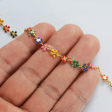 16 Feet Gold Plated Brass Rainbow Oil Dripping Flower Chain, Enamel Paint Chain, For Necklace Bracelet Jewelry Making, Wholesale Supply PJ496