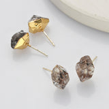 Gold Plated Raw Herkimer Diamond Quartz Stud Earrings, Healing Crystal Jewelry G2101