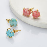 Gold Natural Rhodochrosite Claw Stud Earrings, Larimar Studs, Healing Gemstone Earrings ZG0497