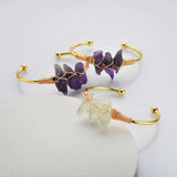 Gold Plated Brass Wire Wrap Raw Natural Amethyst Bracelet Raw White Quartz Bangle Bracelet Crystal Gmstone Bracelet Jewelry WX2077
