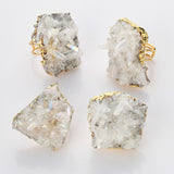 Gold Plated Angel Aura Quartz Titanium AB White Cluster Crystal Point Ring, Boho Jewelry G2094