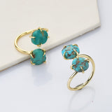 Gold Plated Claw Double Natural Real Turquoise Wrap Ring, Freeform Shape, Genuine Turquoise Ring Jewelry ZG0486