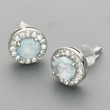 S925 Sterling Silver Round Gemstone Crystal CZ Micro Pave Stud Earrings, Dainty Jewelry SS216ES