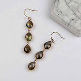Teardrop Gold Plated Briolette Natural Labradorite Dangle Earrings Faceted Crystal Gemstone Earrings G2086