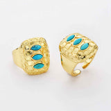 Rectangle Gold Plated Brass Bezel Natural Turquoise Ring, Real Turquoise, Gemstone Boho Jewelry ZG0457