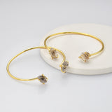 Gold Plated Claw Raw Herkimer Crystal Bracelet, Faceted Healing Gemstone Quartz Bangle Cuff Jewelry ZG0498