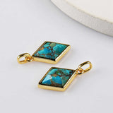 Diamond Shape Gold Bezel Briolette Gemstone Pendant Natural Labradorite Moonstone Copper Turquoise Healing Crystal Pendants Necklace ZG0474