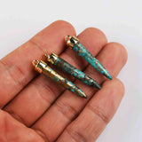 Gold Plated Cap Copper Turquoise Spike Charm Turquoise Gemstone Stick Pendant Bar Pendant ZG0468