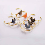 Gold Plated Brass Rainbow Gemstone Crescent Moon Wire Wrap Bangle Bracelet Handmade Boho Jewelry WX2074