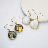 Gold Plated Natural Labradorite Faceted Dangle Earrings, Moonstone Teardrop Earrings G2096