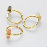 Hexagon Point Natural Stones Gold Bezel Ring, Adjustable, Gemstone Jewelry Ring WX2206