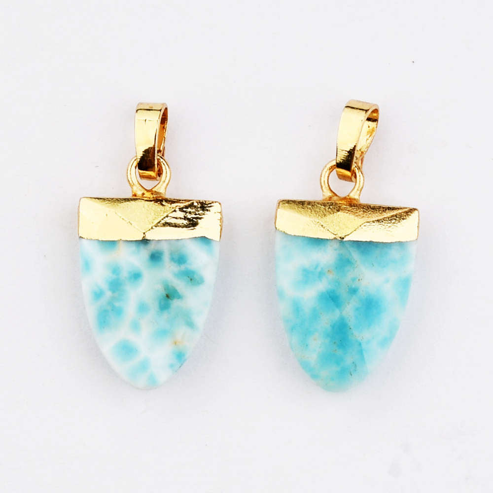 Gold Plated Shield Shape Natural Turquoise Faceted Pendant, Multi Gemstone Jewelry Making G2081