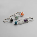 S925 Sterling Silver Claw Rainbow Raw Gemstone Ring, Healing Crystal Stone Ring, Adjustable SS204