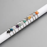 S925 Sterling Silver Claw Rainbow Raw Gemstone Ring, Healing Crystal Stone Ring, Adjustable SS204