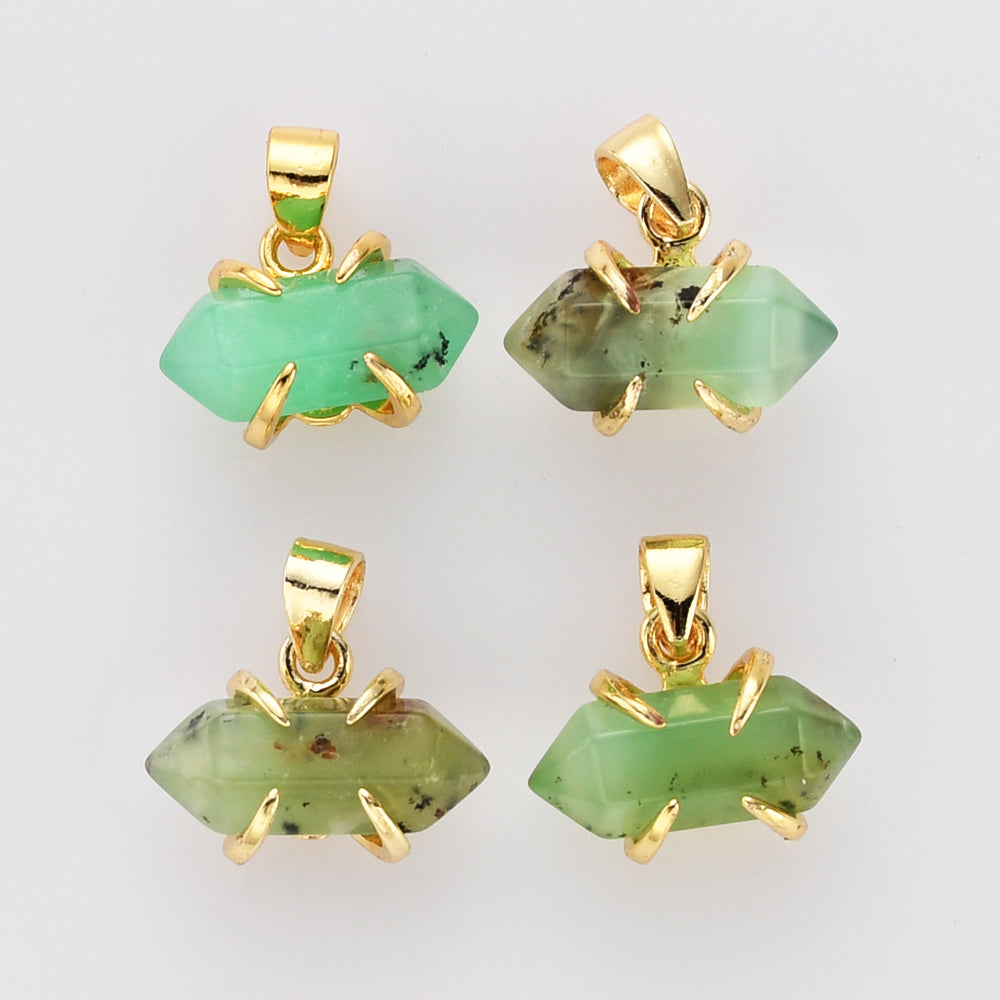 Tiny Australia Jade Pendant Gold Plated Claw Rainbow Natural Gemstone Pendant, Terminated Point, Faceted Healing Crystal Stone Pendant, Birthstone Jewelry ZG0480