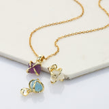 16" Gold Plated Claw Tiny Rainbow Natural Gemstone Necklace, Raw Healing Crystal Stone Pendant Necklace, Birthstone Necklace Jewelry ZG0479-N