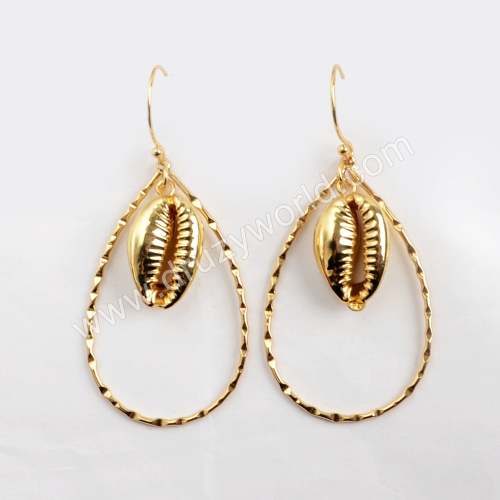 Full Gold Plated Cowrie Shell Teardrop Earring G1584