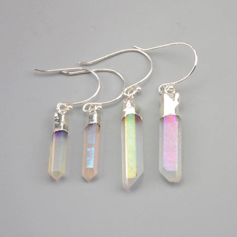 Angel Aura Quartz Titanium Healing Crystal Point Earrings Gold/Silver Plated G1606