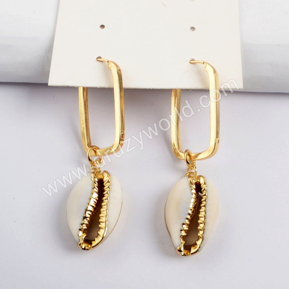 Gold Plated Cowrie Shell Rectangle Earring G1589
