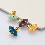 Tiny Hexagon Point Gold Plated Claw Rainbow Gemstone Pendant, Crystal Stone Terminated Point Pendant ZG0480