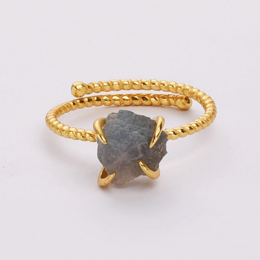 S925 Sterling Silver Claw Gold Plated Rainbow Raw Gemstone Ring, Healing Crystal Stone Ring, Adjustable SS205 labradorite ring