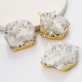 Gold Plated Angel Aura Quartz Titanium AB White Cluster Point Charm, Big Raw Crystal Pendant G2093