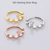 S925 Sterling Silver Crown Natural Moonstone Faceted Drop Ring Zircon Ring, Healing Crystal Stone Jewelry Ring SS239RG