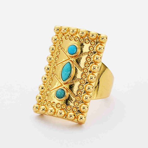 Rectangle Gold Plated Brass Bezel Natural Turquoise Ring ZG0459