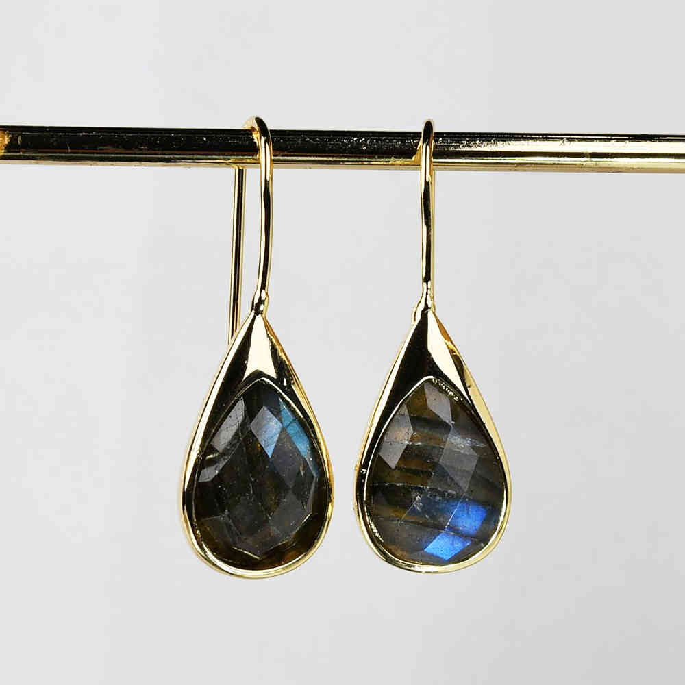 Gold Plated Teardrop Labradorite Faceted Earrings Healing Crystal Stone Earrings ZG0467