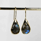 Gold Plated Teardrop Labradorite Faceted Earrings Healing Crystal Stone Earrings ZG0467