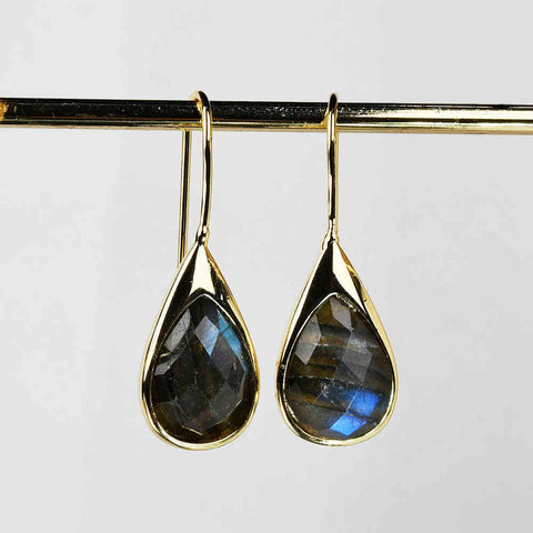 Gold Plated Teardrop Labradorite Faceted Earrings Healing Crystal Stone Earrings ZG0467
