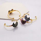 Gold Plated Brass Rainbow Gemstone Crescent Moon Wire Wrap Bangle Bracelet Handmade Boho Jewelry WX2074