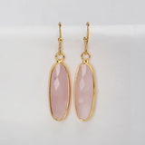 Gold Plated Long Oval Amazonite Moonstone Faceted Crystal Dangle Earrings G2060