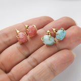 Gold Natural Rhodochrosite Claw Stud Earrings, Larimar Studs, Healing Gemstone Earrings ZG0497