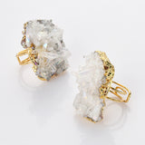 Gold Plated Angel Aura Quartz Titanium AB White Cluster Crystal Point Ring, Boho Jewelry G2094