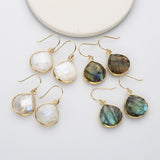 Gold Plated Natural Labradorite Faceted Dangle Earrings, Moonstone Teardrop Earrings G2096