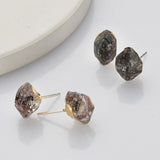 Gold Plated Raw Herkimer Diamond Quartz Stud Earrings, Healing Crystal Jewelry G2101