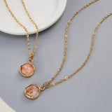 16" Gold Plated Round Austrlian Jade Amazonite Moonstone Faceted Pendant Necklace G2057-N