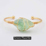 Natural Gemstone Rose Quartz Amethyst Wire Wrap Gold Bangle Cuff WX1795