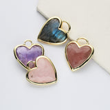 Gold Plated Heart Multi Natural Gemstone Pendants, Faceted Crystal Quartz Pendant WX2179