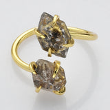 Adjustable Gold Plated Claw Raw Herkimer Quartz Ring, Healing Crystal Stone Ring Jewelry ZG0500