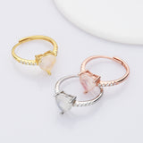 925 Sterling Silver Natural Moonstone Heart Ring Zircon Pave Ring, Adjustable Healing Crystal Jewelry Ring SS232