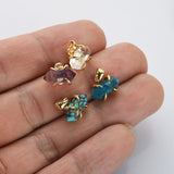 Tiny Hexagon Point Gold Plated Claw Rainbow Gemstone Pendant, Crystal Stone Terminated Point Pendant ZG0480
