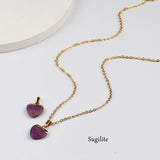 18" Gold Plated Rainbow Gemstone Heart Faceted Pendant Necklace G2073-N