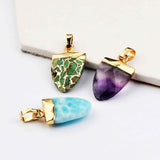 Gold Plated Shield Shape Natural Turquoise Faceted Pendant, Multi Gemstone Jewelry Making G2081