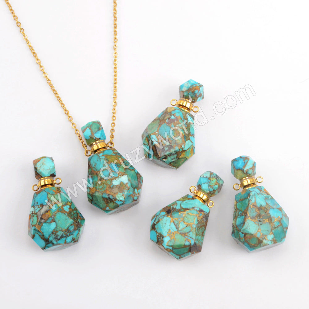 Natural Gold Crack Turquoise Perfume Bottle Necklace PB001-N
