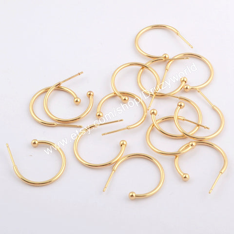 50Pcs Gold Plated Brass 20mm Earring Hoop Findings, Simple Round Ear Wire, DIY Making Jewelry PJ388